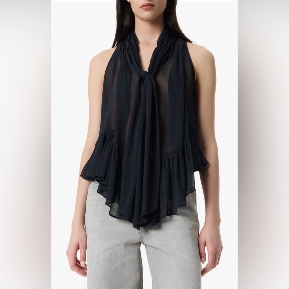 Robert Rodriguez Black Sheer Ruffle-Hem Tunic